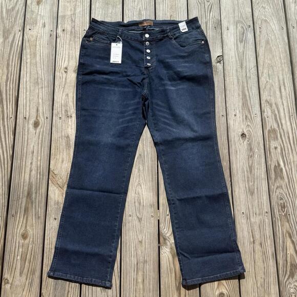 Judy Blue High Rise Button-Fly Straight Leg Jeans Dark Blue Women's Size 18W - Picture 1 of 11